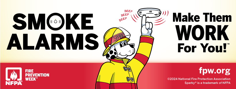 Fire Prevention Week 2024 Logo, Smoke alarms: Make them work for you