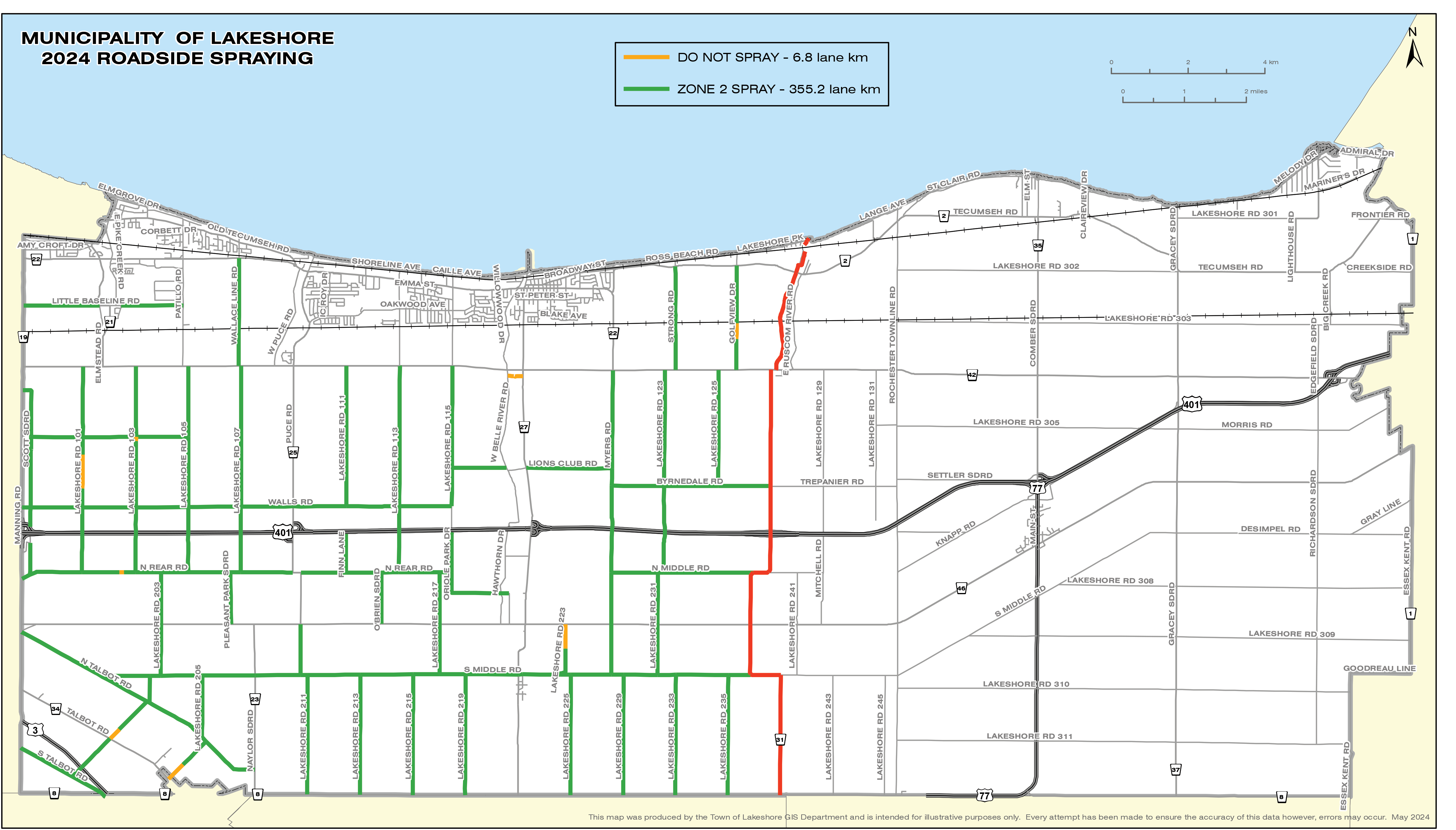Selected Roadsides within the Municipality of Lakeshore Jurisdiction, middle and west Lakeshore. 